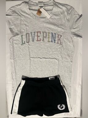New 2pc Victoria’s Secret PINK  (XS) Shirt & Shorts Set  NWT plus a free gift